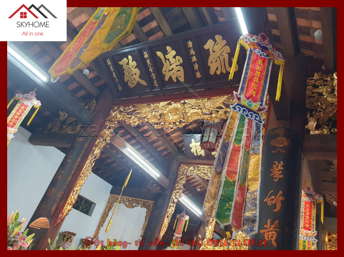 Hoành phi gỗ phòng thờ chữ Lưu ly điện